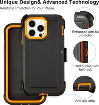 for iPhone 13 Pro Max Case with Clip Belt Holster, Heavy Duty Military Grade Drop Protective Case for iPhone 13 Pro Max 6.7" case (Black+Orange)