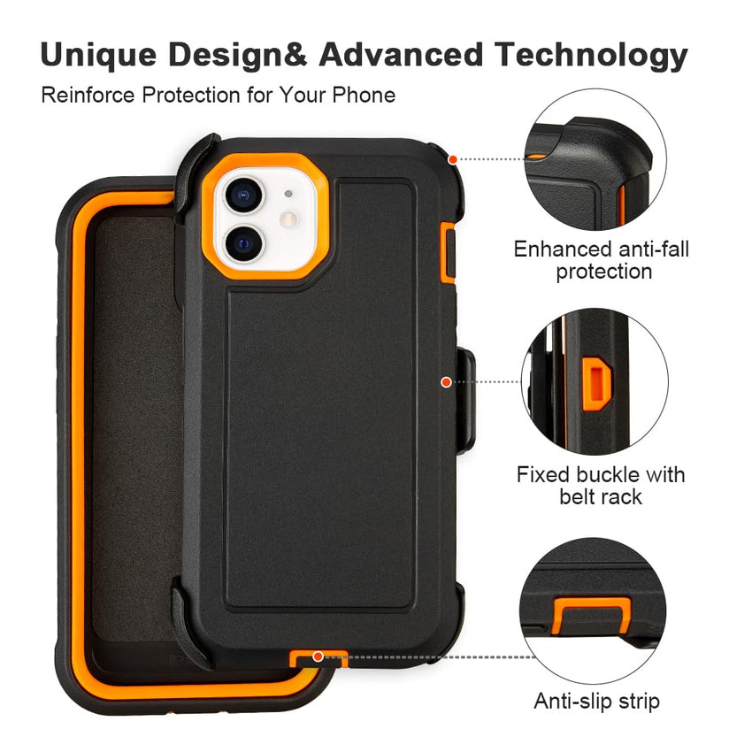 for Black iPhone 15 Case with Belt Clip, Shockproof Heavy Duty Rugged, 3 Layers of Sturdy,Anti-Drop, Military-Grade Defender Cover for iPhone 15 Case Black