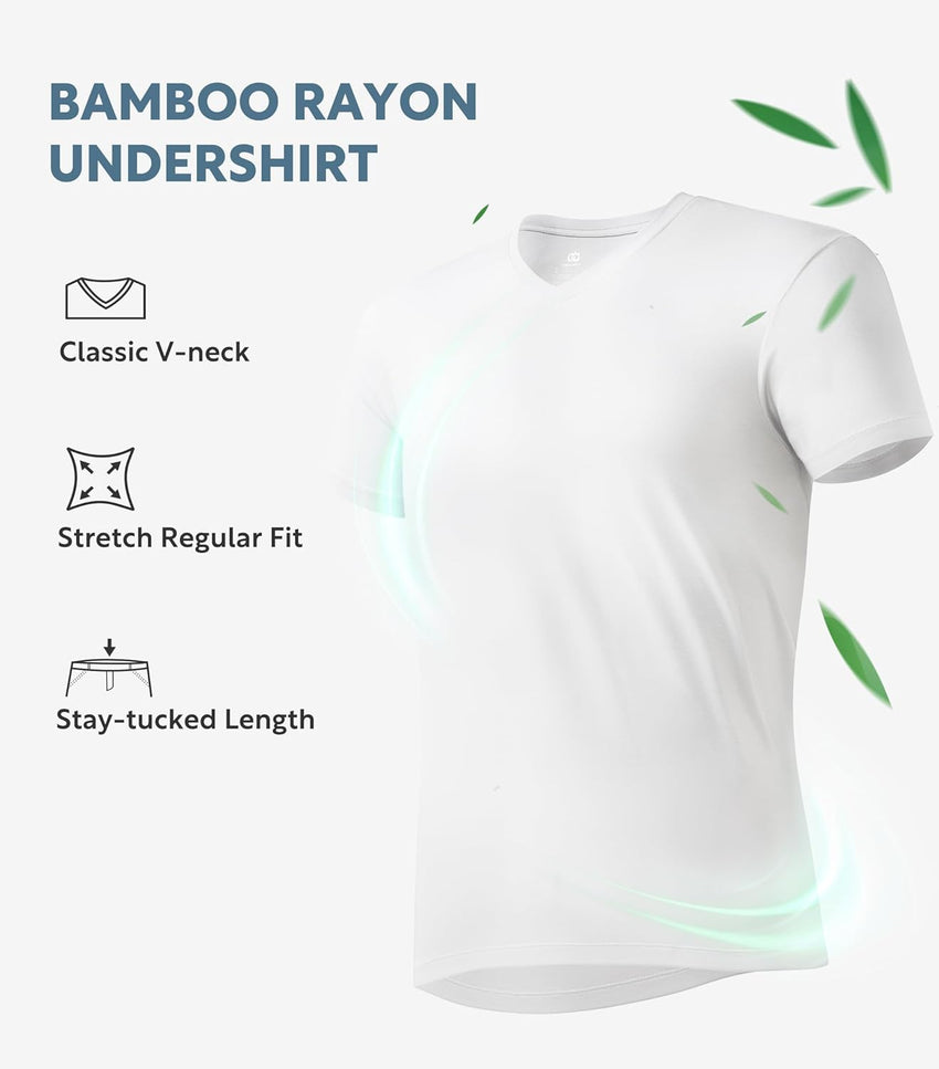 DAVID ARCHY Men's Undershirt Bamboo Rayon Moisture-Wicking V-Neck T-Shirts Stretch Tees for Men, 3 or 5 Pack
