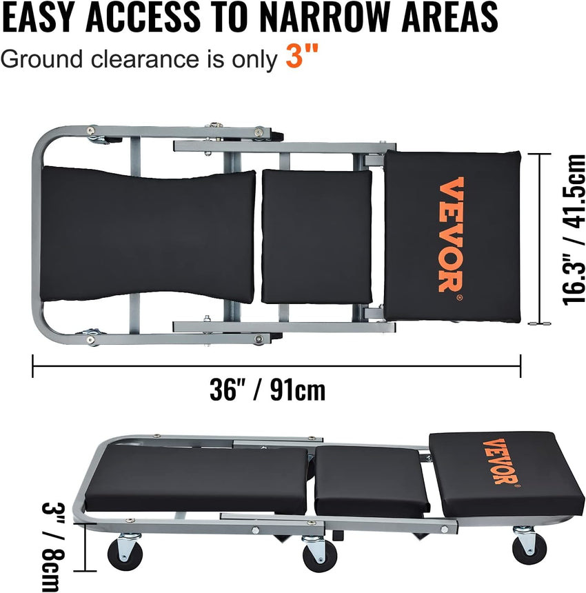 VEVOR Mechanic Creeper, Garage Gift, 36" Z Creeper Seat, 2 in 1 Mechanic Gifts, 300 lbs Capacity, Low Profile Creeper with 6 pcs Wheels in Garage/Shop for Fathers Day Tool Gift