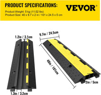 VEVOR Cable Protector Ramp, 5 Packs 2 Channels Speed Bump, Rubber Modular Humps Rated 11000 LBS Load Capacity, Protective Wire Cord Ramp Driveway Rubber Traffic Speed Bumps Cable Protector