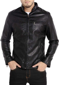 7DAY'S Men's Stand Collar Leather Jacket Motorcycle Lightweight Faux Leather Outwear
