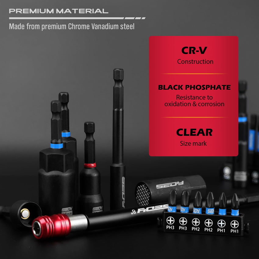 80-Piece Premium Magnetic Impact Nut Driver Set Metric & SAE with Socket Adapters, Bit Holder, Wing Nut Driver, Universal Sockets, Quick Release Extension, Power Bits