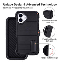 for Phone Case iPhone 16 Plus Case Black with Belt Clip Heavy Duty Holster for ShockPlusof Cases,3 Layers of Sturdy,Military Grade Defender Cover for iPhone 16 Plus Cases Black 6.7 Inch
