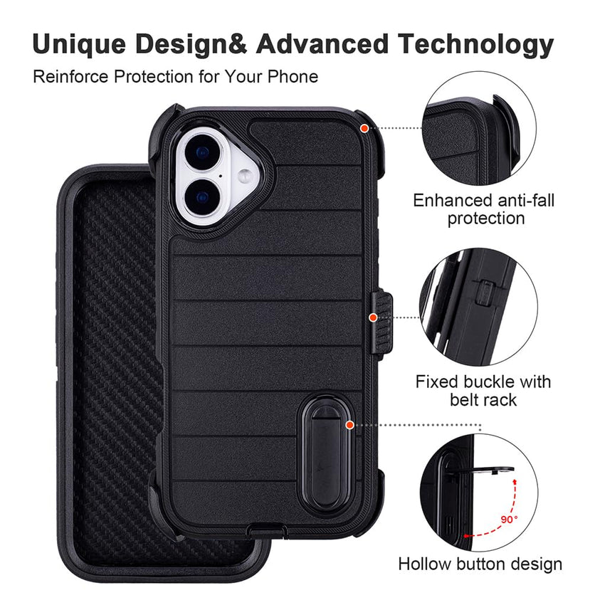 for Phone Case iPhone 16 Plus Case Black with Belt Clip Heavy Duty Holster for ShockPlusof Cases,3 Layers of Sturdy,Military Grade Defender Cover for iPhone 16 Plus Cases Black 6.7 Inch