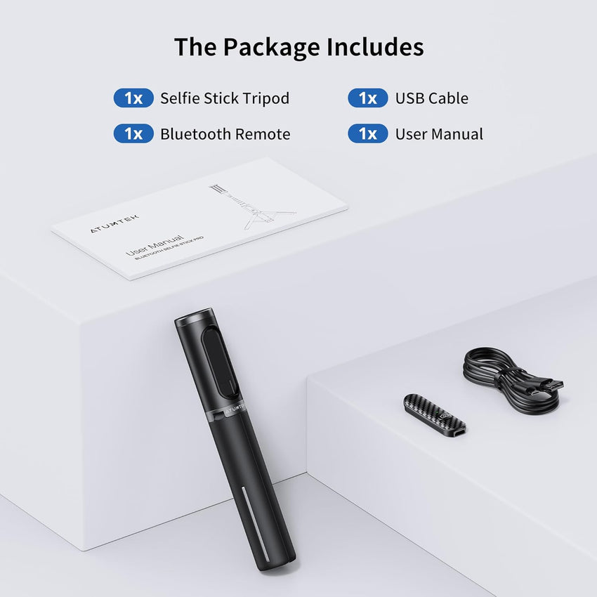 ATUMTEK Selfie Stick Tripod, 3-in-1 Extendable Aluminum Phone Tripod with Detachable Bluetooth Remote, Compatible with iPhone 17/16/15/14/13/12/11/11 Pro/XS Max/XR and Samsung Smartphones, Black