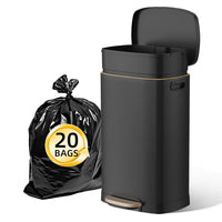 KUK 13 Gallon Kitchen Trash Can with Lid, 50L/13Gal Office Step Garbage Can for Home, Kitchen, Laundry Room, Office, Brushed Stainless Steel, Black