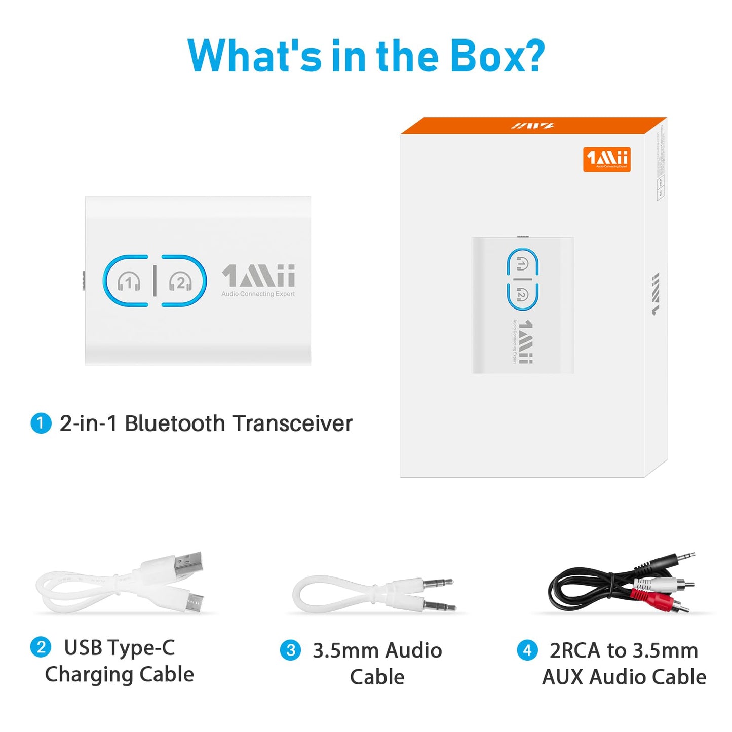 1Mii Bluetooth 5.3 Transmitter Receiver for TV to Wireless Headphones, Dual Link AptX Adaptive/Low Latency/HD Audio, Aux Adapter for Home Stereo, Airplane, Boat, Gym