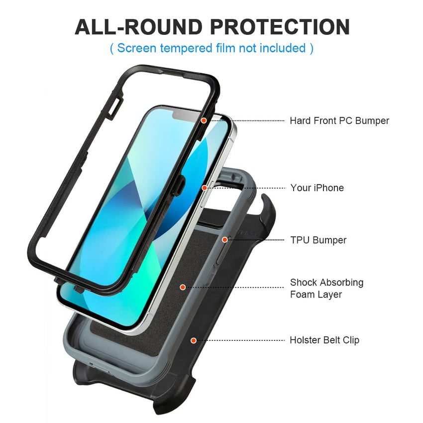 for Black iPhone 15 Case with Belt Clip, Shockproof Heavy Duty Rugged, 3 Layers of Sturdy,Anti-Drop, Military-Grade Defender Cover for iPhone 15 Case Black