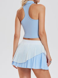Airfree Tennis Skirt Sets for Women Outfits Lapel Collar Sleeveless Vests Patchwork Pleated Skirt Sets