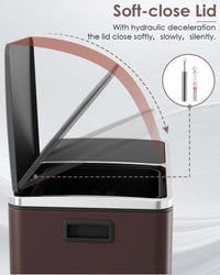 Arlopu 16 GallonStainless Steel Trash Can, 60L Dual Compartment, Metal Kitchen Step Recycle Bin, Metal Double Dustbin, in-Home Garbage Rubbish Can W/Removable Liner Buckets (Brown)