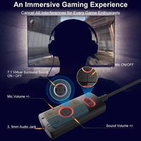 1Mii USB Sound Card - 3.5mm Jack Audio Adapter - Virtual 7.1 Surround Sound - USB Adapter for PS4/PC/MAC/Stereo Headsets, External Sound Card No Drivers Needed Plug and Play