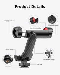 ATUMTEK Phone Tripod Mount, Universal Smartphone Mount Adapter with 2 Cold Shoe and 1/4" Standard Screw, 360° Rotates and 180° Tilts Adjustable Cell Phone Clamp Holder for Perfect Mobile Photography