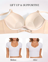 Push Up Padded Bras for Women Add 2 Cups Plunge T Shirt Everyday Bra Seamless Underwire Support