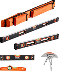 VEVOR 6-Piece Torpedo Level, 78/48/32/24/16/10 Inch All Magnetic Levels Set, Bubble Vials Ruler for 45/90/180 Degree, Aluminum Alloy Magnetic Box Leveler Tool, Shock-Resistance, SAE and Metric Scale