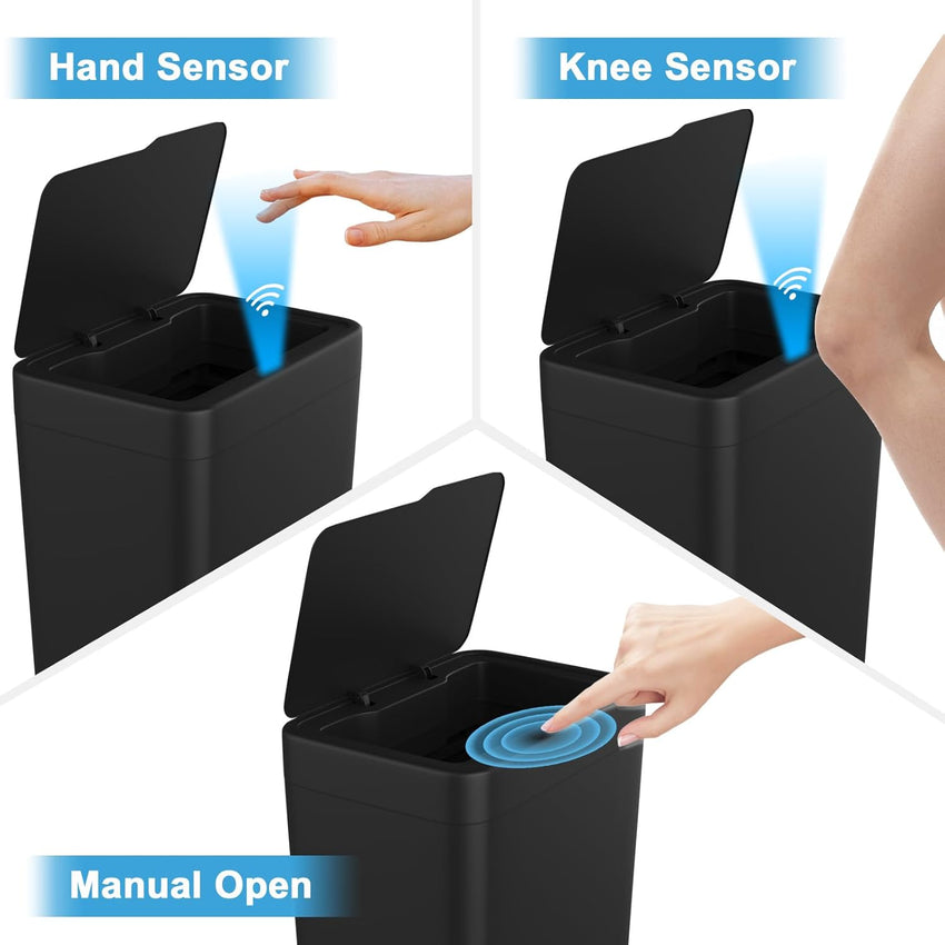 Naisu 2 Pack 4 Gal Bathroom Trash Can with Lid,Automatic Garbage Can with Touchless and Sealed Design,Slim Motion Sensor Waterproof Plastic Trash Bin Suitable for Bedrooms,Bathrooms,Kitchens,(Black)