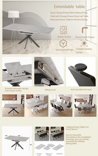 62.4" extendable 78.15" dining Table Set for 6 - 8 Person for Dining Room,C - shaped Tube Soft padded armless dining chair and Very large Dining Room Table Kitchen Table Chair Set with metal Legs - 7DAY'S