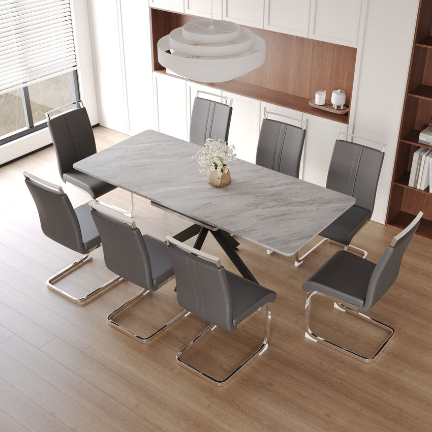 62.4" extendable 78.15" dining Table Set for 6 - 8 Person for Dining Room,C - shaped Tube Soft padded armless dining chair and Very large Dining Room Table Kitchen Table Chair Set with metal Legs - 7DAY'S