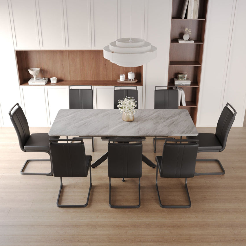 62.4" extendable 78.15" dining Table Set for 6 - 8 Person for Dining Room,C - shaped Tube Soft padded armless dining chair and Very large Dining Room Table Kitchen Table Chair Set with metal Legs - 7DAY'S