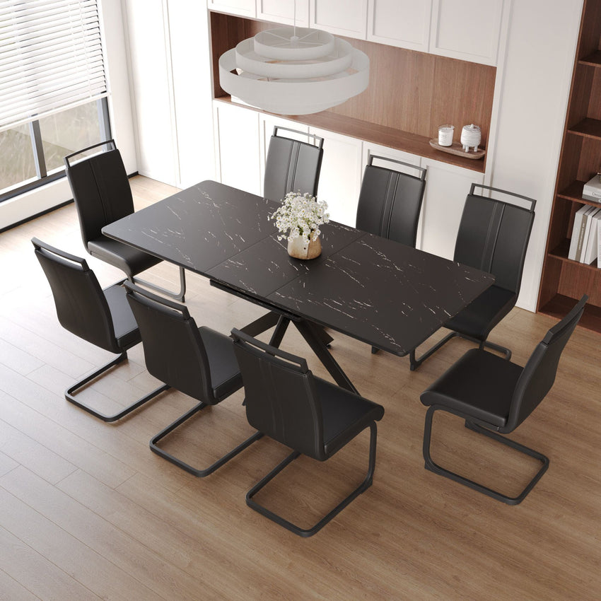 62.4" extendable 78.15" dining Table Set for 6 - 8 Person for Dining Room,C - shaped Tube Soft padded armless dining chair and Very large Dining Room Table Kitchen Table Chair Set with metal Legs - 7DAY'S