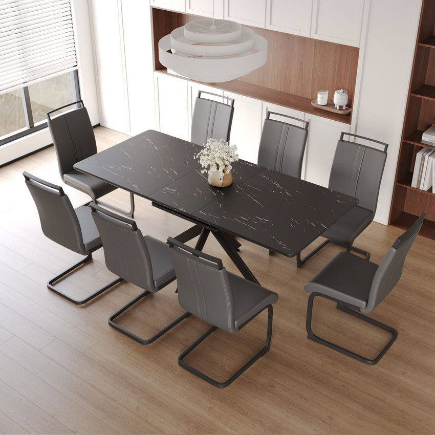 62.4" extendable 78.15" dining Table Set for 6 - 8 Person for Dining Room,C - shaped Tube Soft padded armless dining chair and Very large Dining Room Table Kitchen Table Chair Set with metal Legs - 7DAY'S