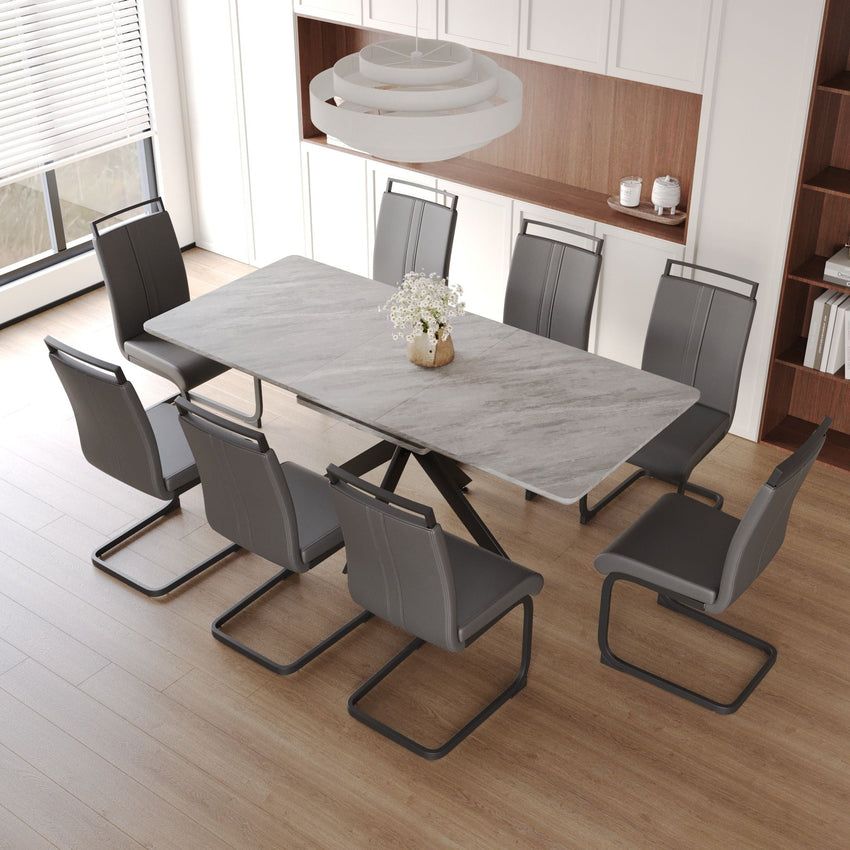 62.4" extendable 78.15" dining Table Set for 6 - 8 Person for Dining Room,C - shaped Tube Soft padded armless dining chair and Very large Dining Room Table Kitchen Table Chair Set with metal Legs - 7DAY'S