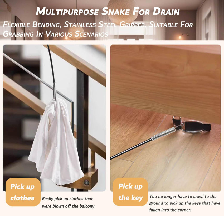 63 Inch Sink Drain Snake, Drain Clog Remove Tool With 4 Claws, Flexible Grabber Claw Pick Up Tool, Drain Snake Hair Drain Clog Remover Tool, Home Sink And Toilet Drain Cleaner Tool - 7DAY'S