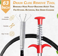 63 Inch Sink Drain Snake, Drain Clog Remove Tool With 4 Claws, Flexible Grabber Claw Pick Up Tool, Drain Snake Hair Drain Clog Remover Tool, Home Sink And Toilet Drain Cleaner Tool - 7DAY'S