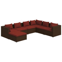 7 Piece Patio Lounge Set with Cushions Poly Rattan Brown - 7DAY'S