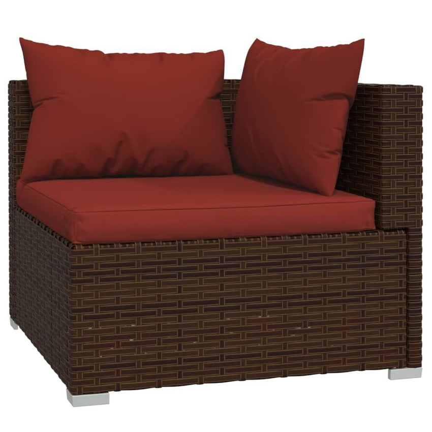 7 Piece Patio Lounge Set with Cushions Poly Rattan Brown - 7DAY'S