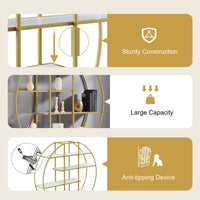 70.8 Inch Round Office Bookcase Bookshelf, Display Shelf, Two Drawers, Gold Frame - 7DAY'S