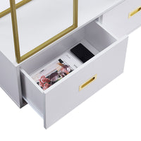 70.8 Inch Round Office Bookcase Bookshelf, Display Shelf, Two Drawers, Gold Frame - 7DAY'S