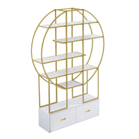 70.8 Inch Round Office Bookcase Bookshelf, Display Shelf, Two Drawers, Gold Frame - 7DAY'S