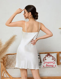 THXSILK Women's Silk Nightgown, 100% Real 19 Momme Mulberry Silk Sleepwear Round Neck Spaghetti Strap Chemise Nightdress