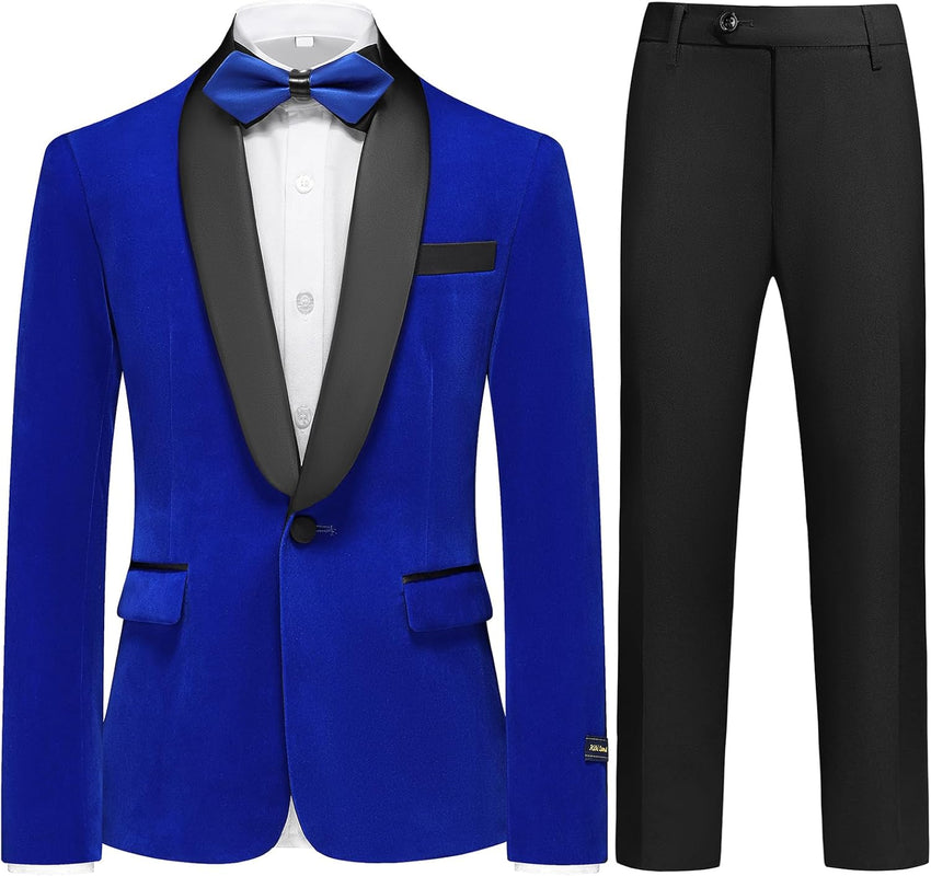 Boys Velvet Suits Slim Fit Tuxedo 2 Piece Kids Blazer Jacket Pants Formal Sizes 4-20 Fashion Ring Bearer Outfit for Wedding