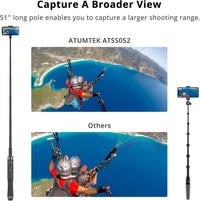 ATUMTEK 51" Selfie Stick Tripod, All in One Extendable Phone Tripod Stand with Bluetooth Remote 360° Rotation for iPhone and Android Phone Selfies, Video Recording, Vlogging, Live Streaming, Black