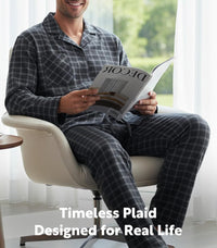 DAVID ARCHY Men's Pajamas Set Flannel Pjs Sets Ultra-Soft Cotton Pajamas for Men Classic Plaid Lounge Set with Roomy Pockets