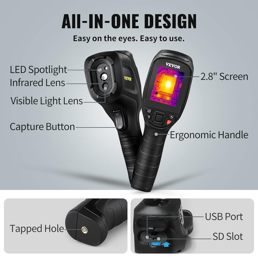 VEVOR Thermal Imaging Camera, 320 x 240 Pixels Super Resolution, 25Hz Refresh Rate Infrared Camera with -4 to 752°F Temperature Range, 32G Built-in SD Card, and Rechargeable Li-ion Battery