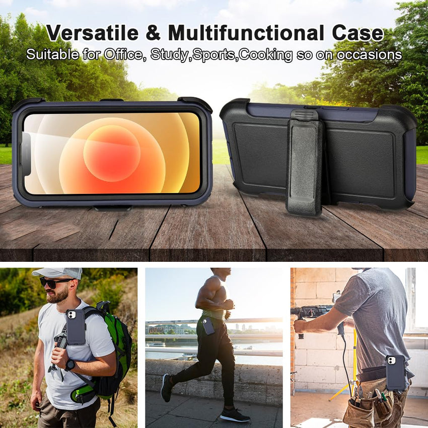 for Black iPhone 15 Case with Belt Clip, Shockproof Heavy Duty Rugged, 3 Layers of Sturdy,Anti-Drop, Military-Grade Defender Cover for iPhone 15 Case Black