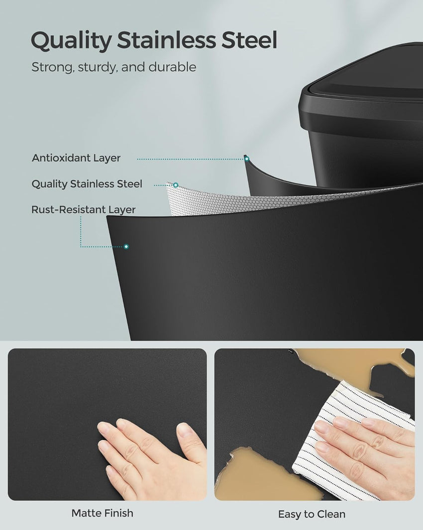 SONGMICS Kitchen Trash Can, 18-Gallon Stainless Steel Garbage Can, with Stay-Open Lid and Step-on Pedal, Soft Closure, Tall, Large and Space-Saving, Black ULTB520B68