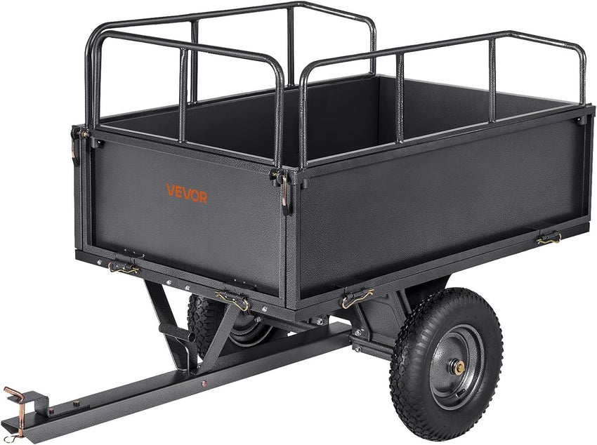 VEVOR ATV UTV Trailer Tow Behind Dump Cart, 1500lbs 15 Cubic Feet, Heavy Duty Yard Garden Trailer Pull Behind Dump Trailer for Lawn Mower Tractor