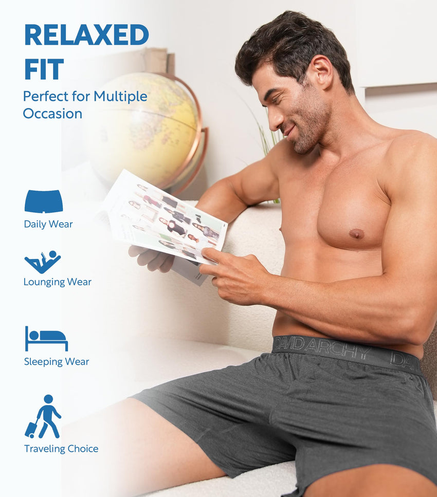 DAVID ARCHY Mens Boxers Soft Rayon Made from Bamboo Boxers for Men Pack Loose Underwear Cooling Mens Boxer Shorts