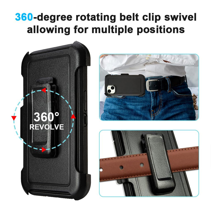 for Black iPhone 15 Case with Belt Clip, Shockproof Heavy Duty Rugged, 3 Layers of Sturdy,Anti-Drop, Military-Grade Defender Cover for iPhone 15 Case Black