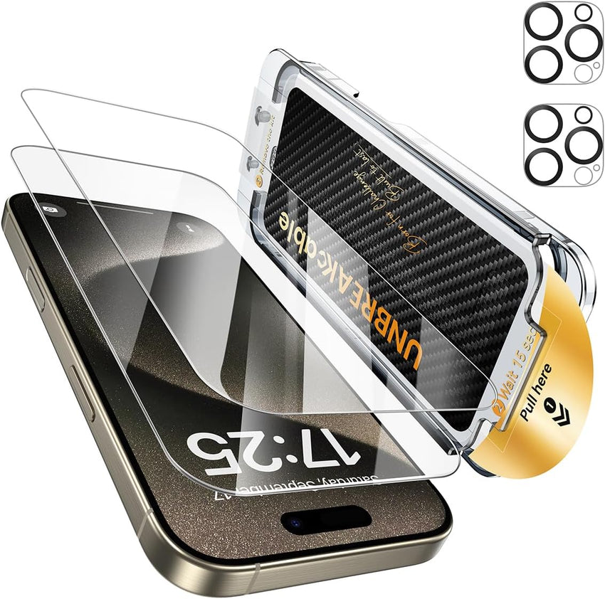 UNBREAKcable 2+2 Pack for iPhone 16 Pro Max Screen Protector & Lens Protector 【Military-Grade】【Easy Install】【Efficient Night Shot】9H+ Shatterproof Tempered Glass Film,Bubble-Free&Anti-Fingerprint ,Case Friendly-6.9 inch