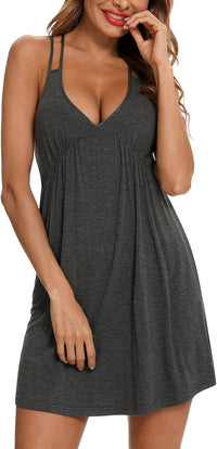 Samring Sexy Lingerie Sleepwear for Women Chemises V-Neck Full Slip Babydoll Nightgown Dress S-XXL