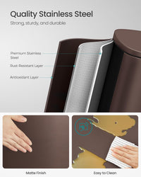 SONGMICS 13 Gallon (50 L) Trash Can, Stainless Steel Kitchen Garbage Can, Recycling or Waste Bin, Soft Close, Step-On Pedal, Removable Inner Bucket, Brown ULTB50BR