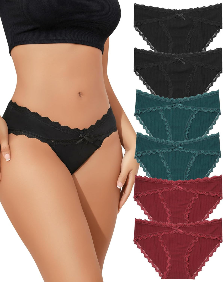 LEVAO Womens Underwear Cotton Cheeky Bikini Panties for Women Lace Stretch Hipster Ladies Briefs Multipack S-XXL