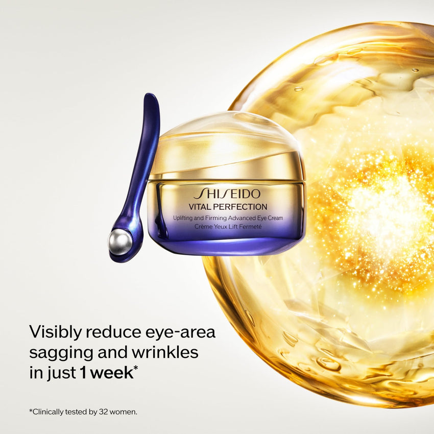 Shiseido Vital Perfection Uplifting and Firming Advanced Eye Cream - 15 mL - Improve Under-Eye Bags, Wrinkles & Dark Circles - Includes Exclusive Massage Roller Tool