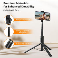 ATUMTEK Selfie Stick Tripod, All-in-one Extendable Aluminum Phone Tripod with Rechargeable Bluetooth Remote, 360 Rotatable for iPhone 16 Pro Max/15/14/13 Samsung Smartphones, Black