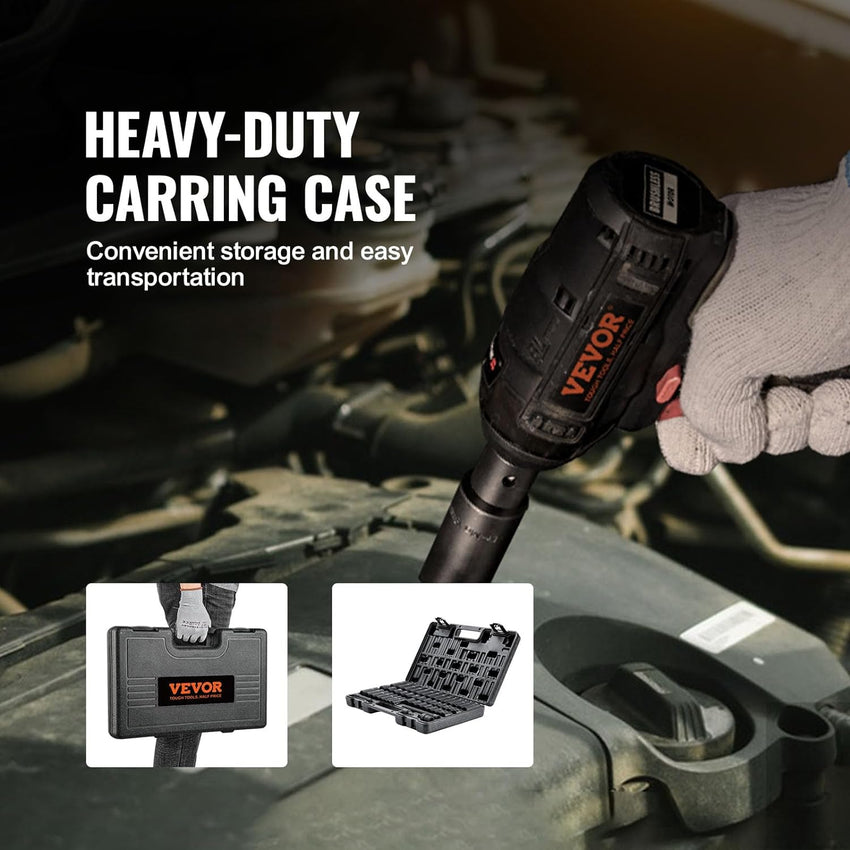 VEVOR Impact Socket Set 3/8" Drive, 48-Piece Standard SAE (5/16 to 3/4 inch) & Metric (8 to 22 mm) Size, Deep & Shallow, 6 Point, CR-V, Extension Bar, Universal Joint, 1/2" F to 3/8" M Reducer